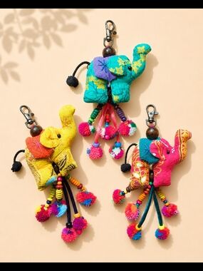 Colorful Elephant Pom-Pom Keychain Bag Charms